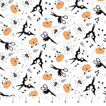 FIGO - Mr. Bones Sews - Notions (White) - 91079-10 (1/2 Yard)