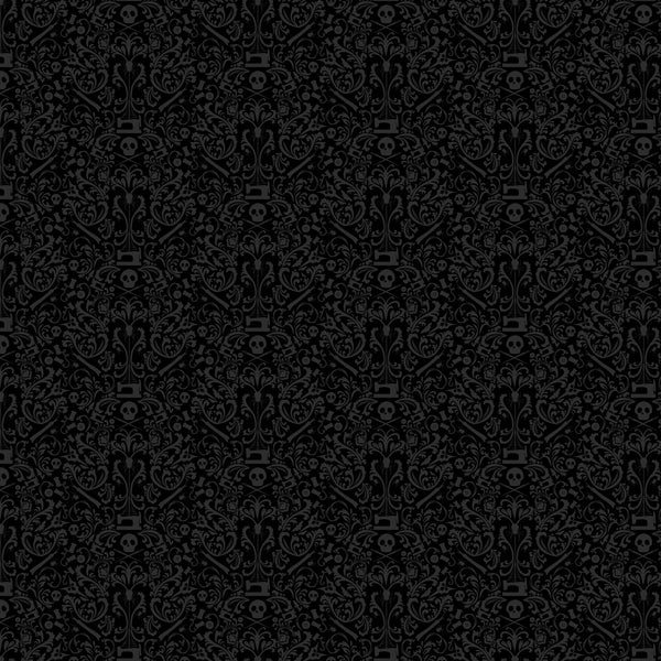 FIGO - Mr. Bones Sews - Damask (Black) - 91080-99 (1/2 Yard)