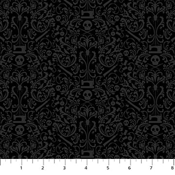 FIGO - Mr. Bones Sews - Damask (Black) - 91080-99 (1/2 Yard)