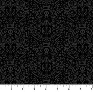 FIGO - Mr. Bones Sews - Damask (Black) - 91080-99 (1/2 Yard)