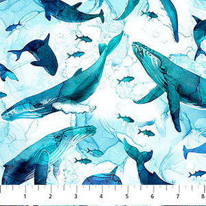 Northcott - Deep Blue - Whales - DP28122-10 (1/2 Yard)