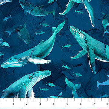 Northcott - Deep Blue - Whales - DP28122-48 (1/2 Yard)